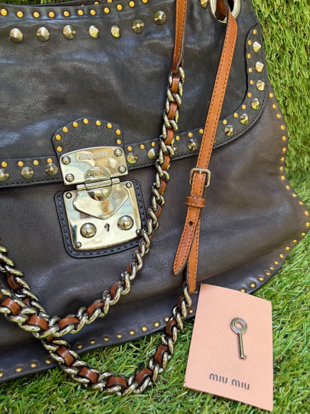 Miu Miu Studded Leather Shoulder Bag - Black - Picture 2 of 14